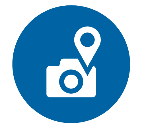 Blue Attractions Icon - displays a camera with GPS coordinate
